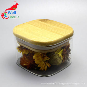 High Borosilicate Sealed Square Shape Glass Storage Jar With Bamboo Lid Storage-147RL